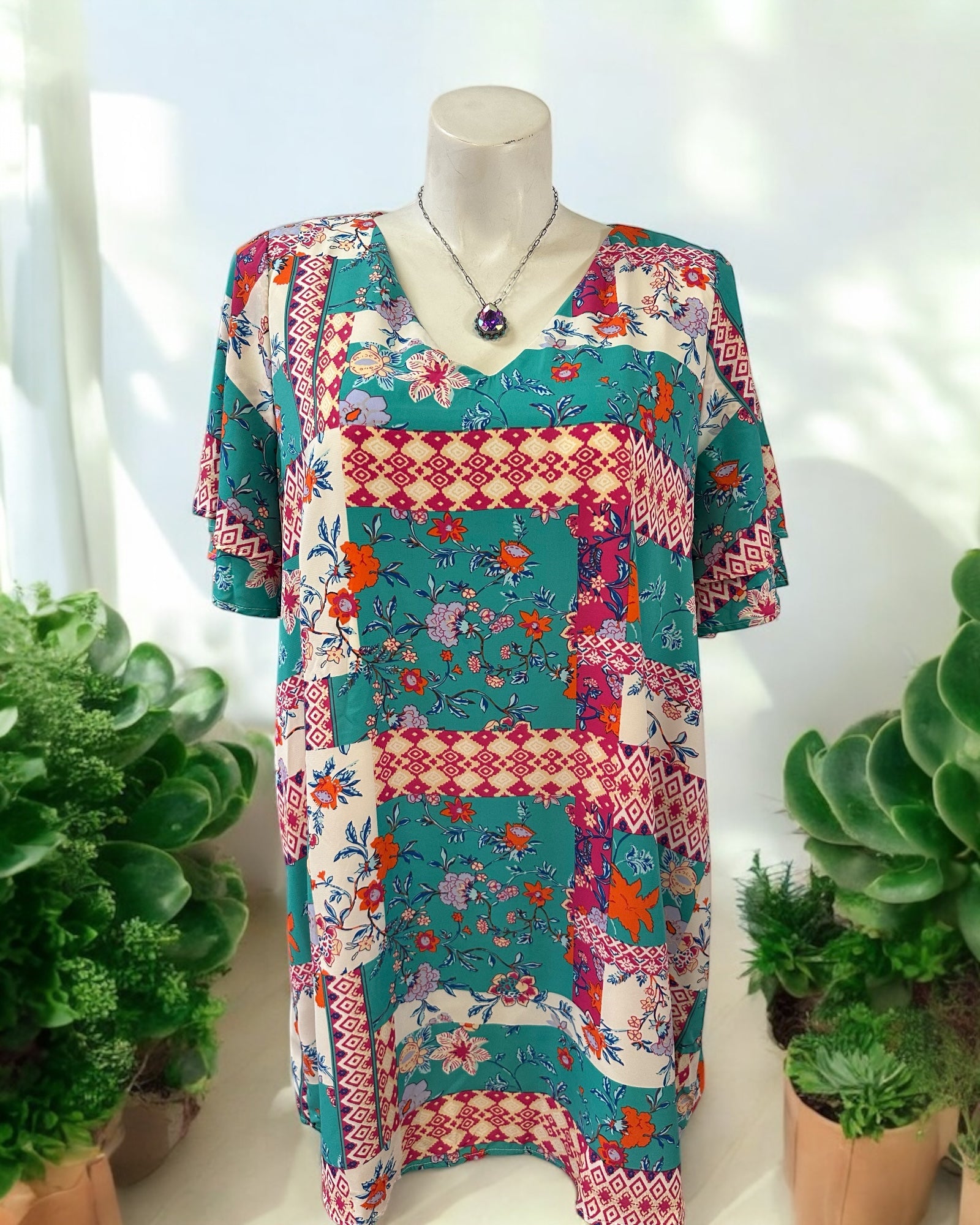TERRAH TURQUOISE PRINT DRESS