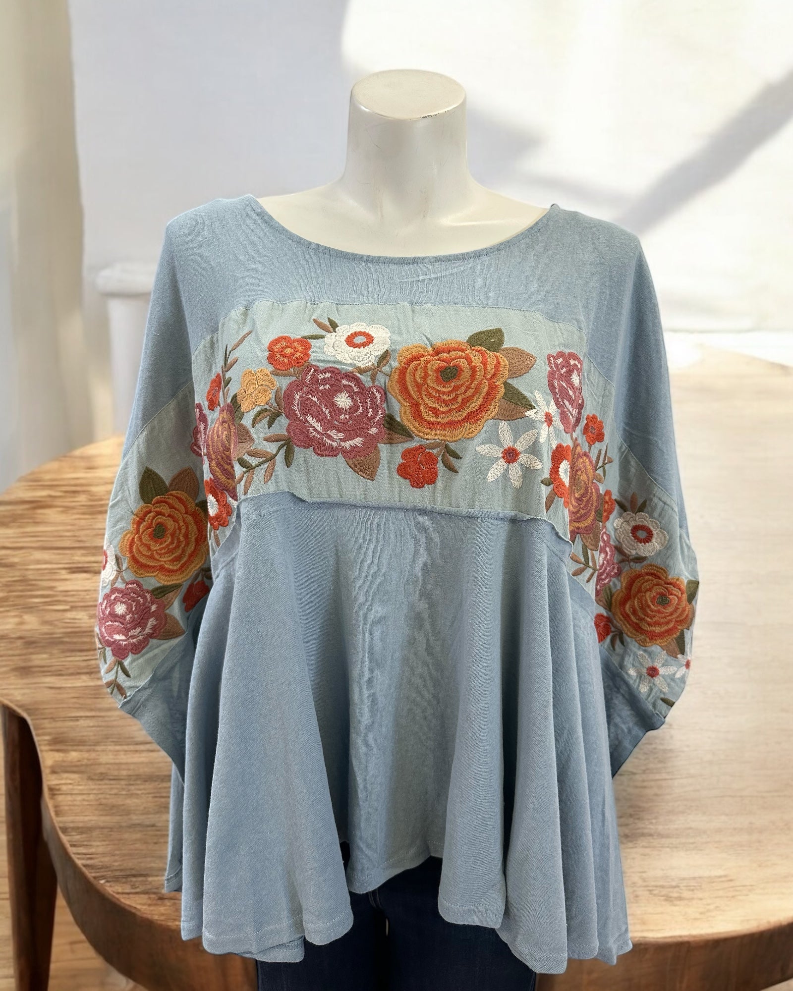 MILLIE BLUE EMBROIDERED TOP