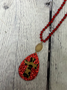 RED LEOPARD CROSS NECKLACE