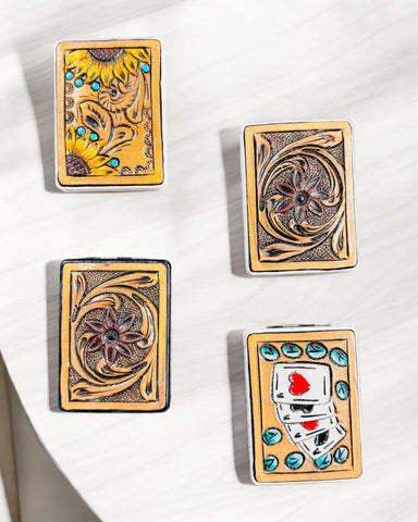 TOOLED HANDBAG  COMPACT MIRROR
