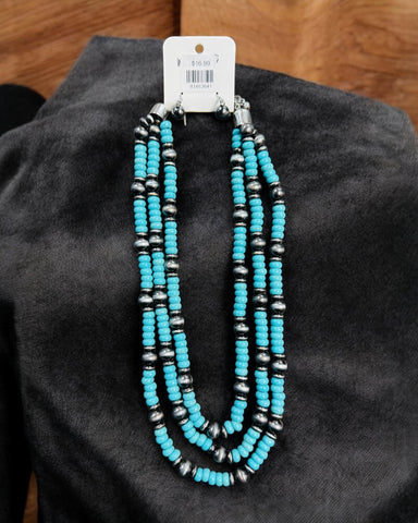 JENNA TURQUOISE AND NAVAJO 3 LAYER NECKLACE