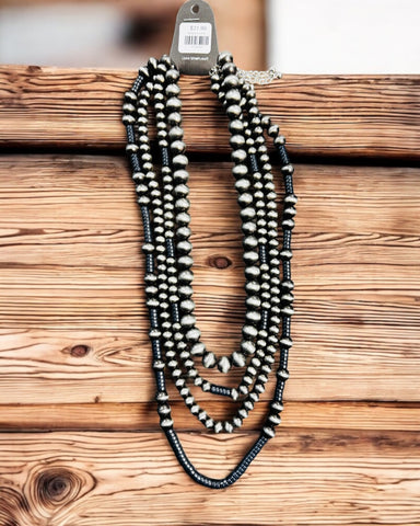 BELLA 4 LAYER NAVAJO AND BLACK BEAD NECKLACE