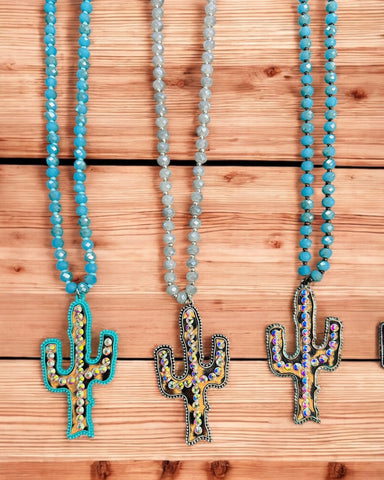 RHINESTONE CACTUS BEADED NECKLACE