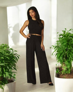 BLACK RHINESTONE LOUNGEWEAR SET