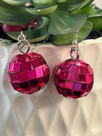 PINK DISCO BALL EARRING