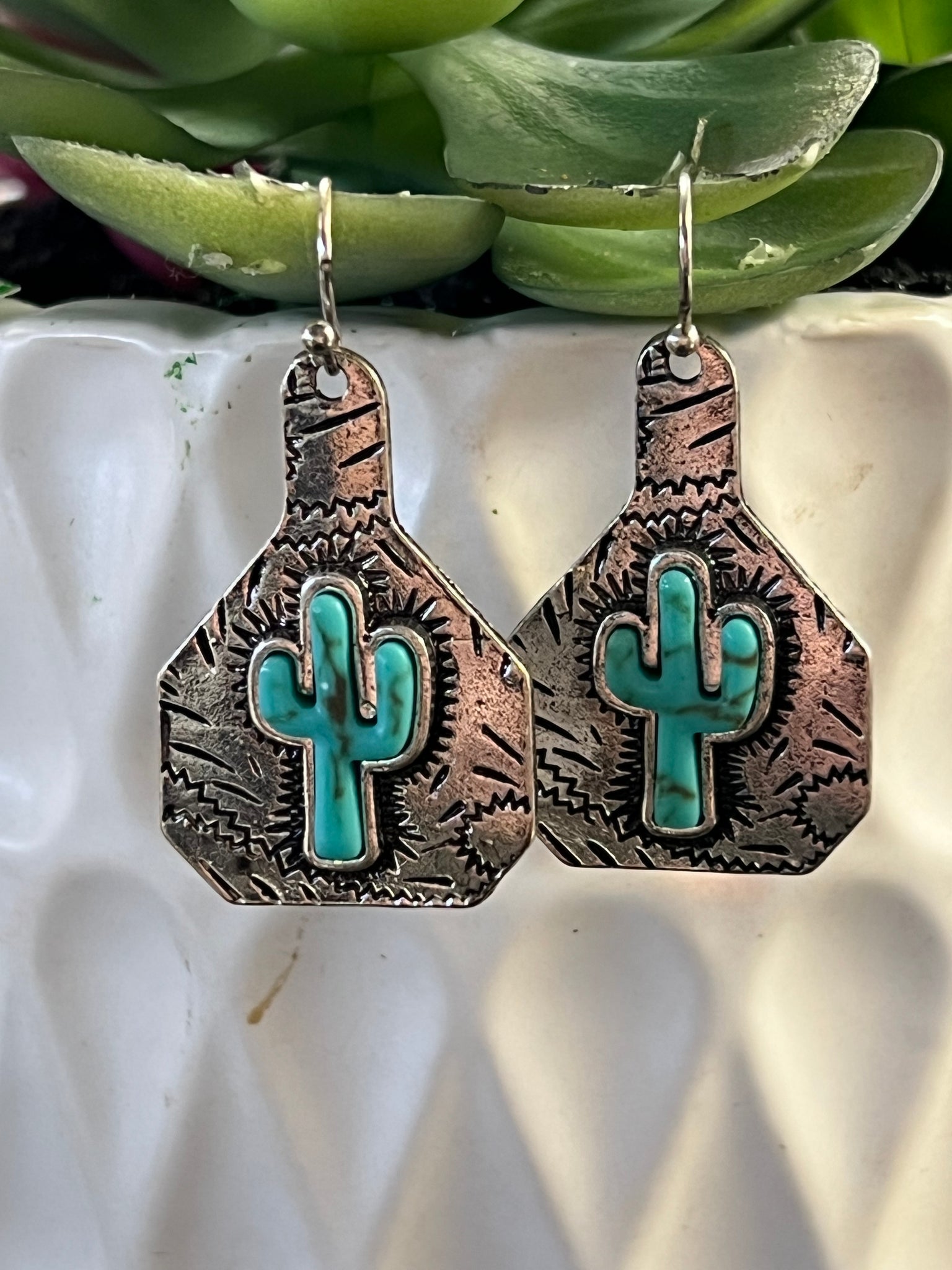 CATTLE TAG CACTUS EARRINGS
