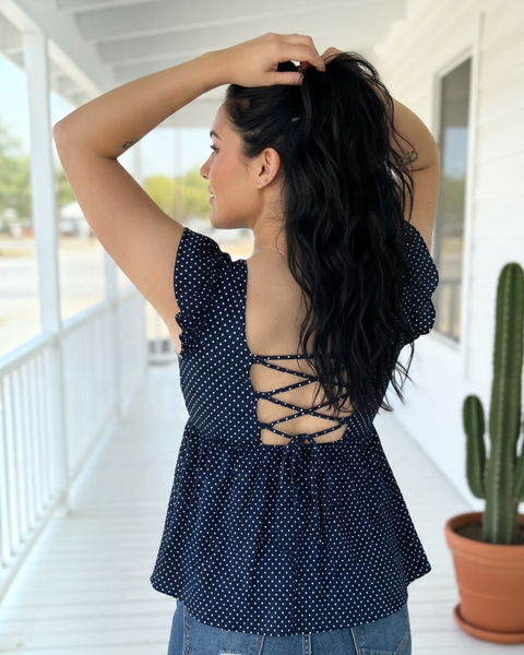 JEANA NAVY DOT TOP