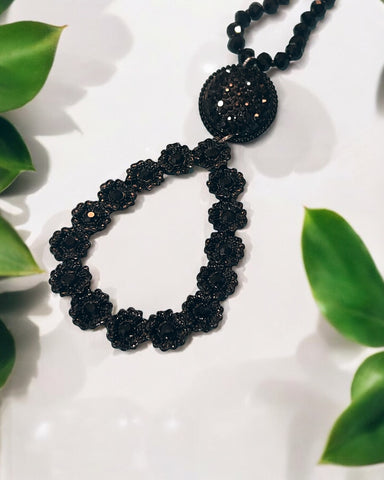 BLACK ON BLACK FLAT FLORAL NECKLACE