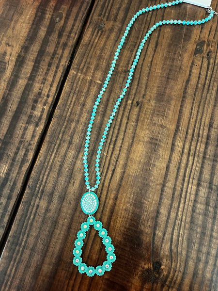 TURQUOISE FLAT FLORAL NECKLACE