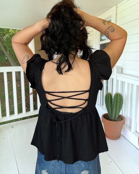 JEANA BLACK PEPLUM TOP