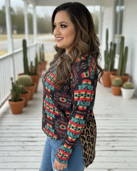 RENEE AZTEC LEOPARD TOP