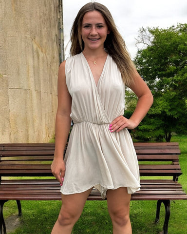 RITA BEIGE WOVEN CRINKLE ROMPER