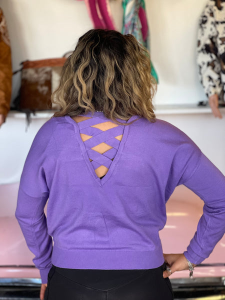 LILAC CROSS BACK SWEATER