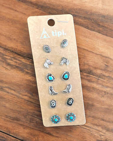 6 PC STUD EARRINGS