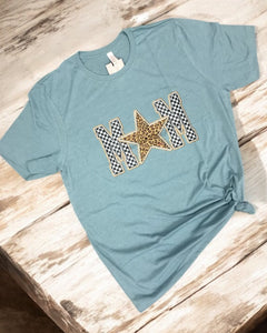 BLUE LEOPARD STAR MOM TEE