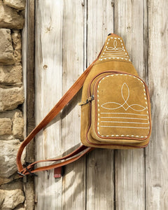 TAN BOOT STITCH SLING BAG