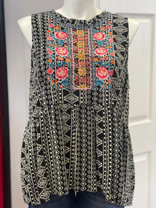 TRIBAL PRINT SLEEVELESS EMBROIDERED TOP