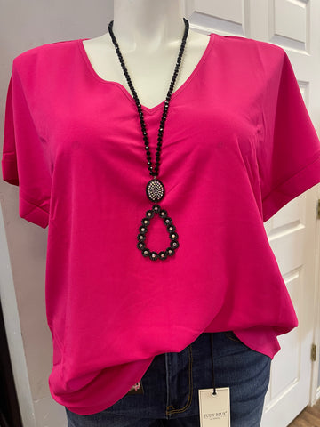 MARCIE HOT PINK V NECK TOP