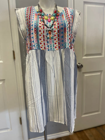 MOLLY STRIPE EMBROIDERED DRESS