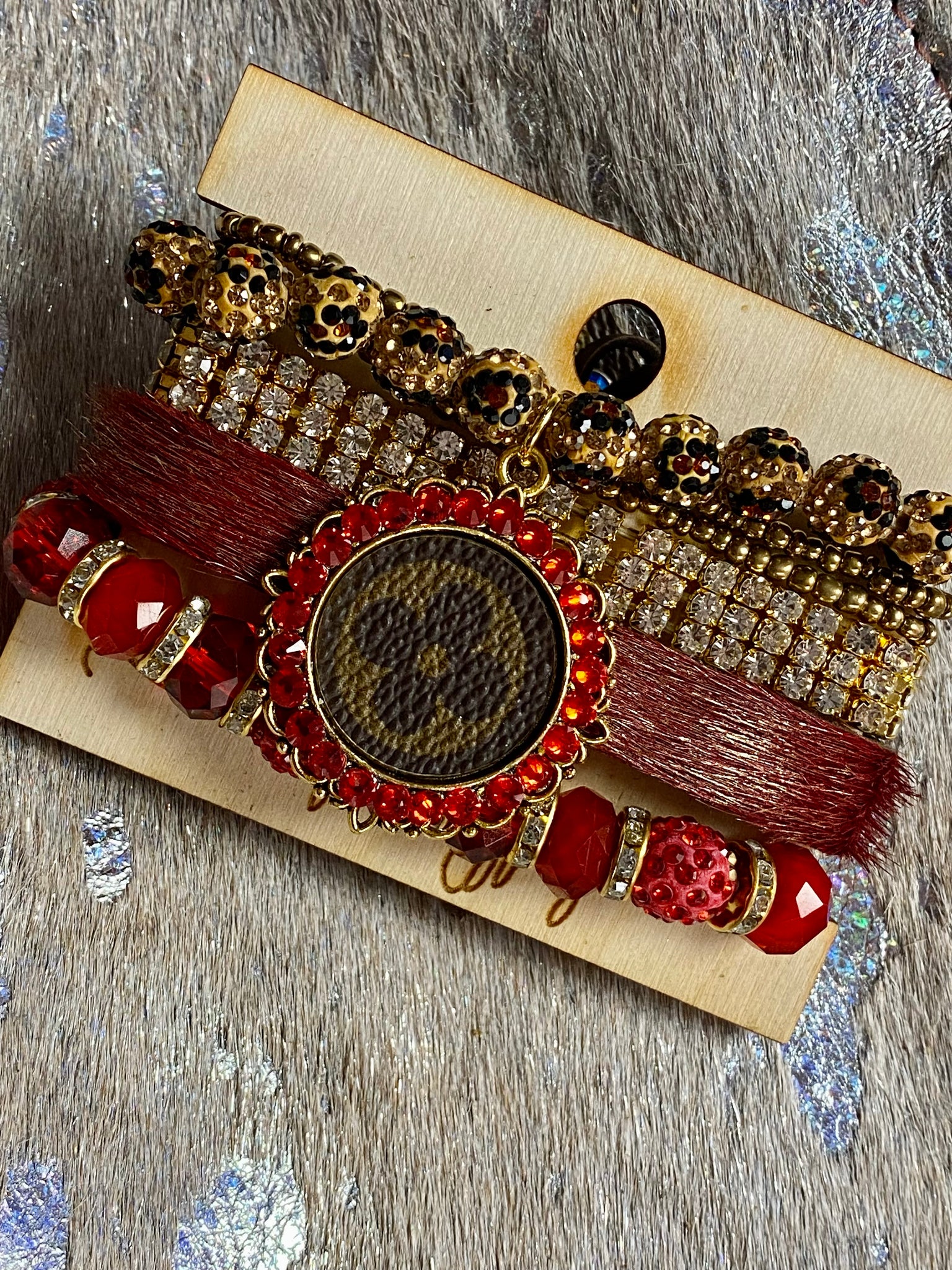 RED UPCYCLED BRACELET STACK