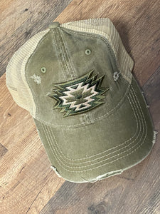 OLIVE CC AZTEC PRINT PONY TAIL CAP