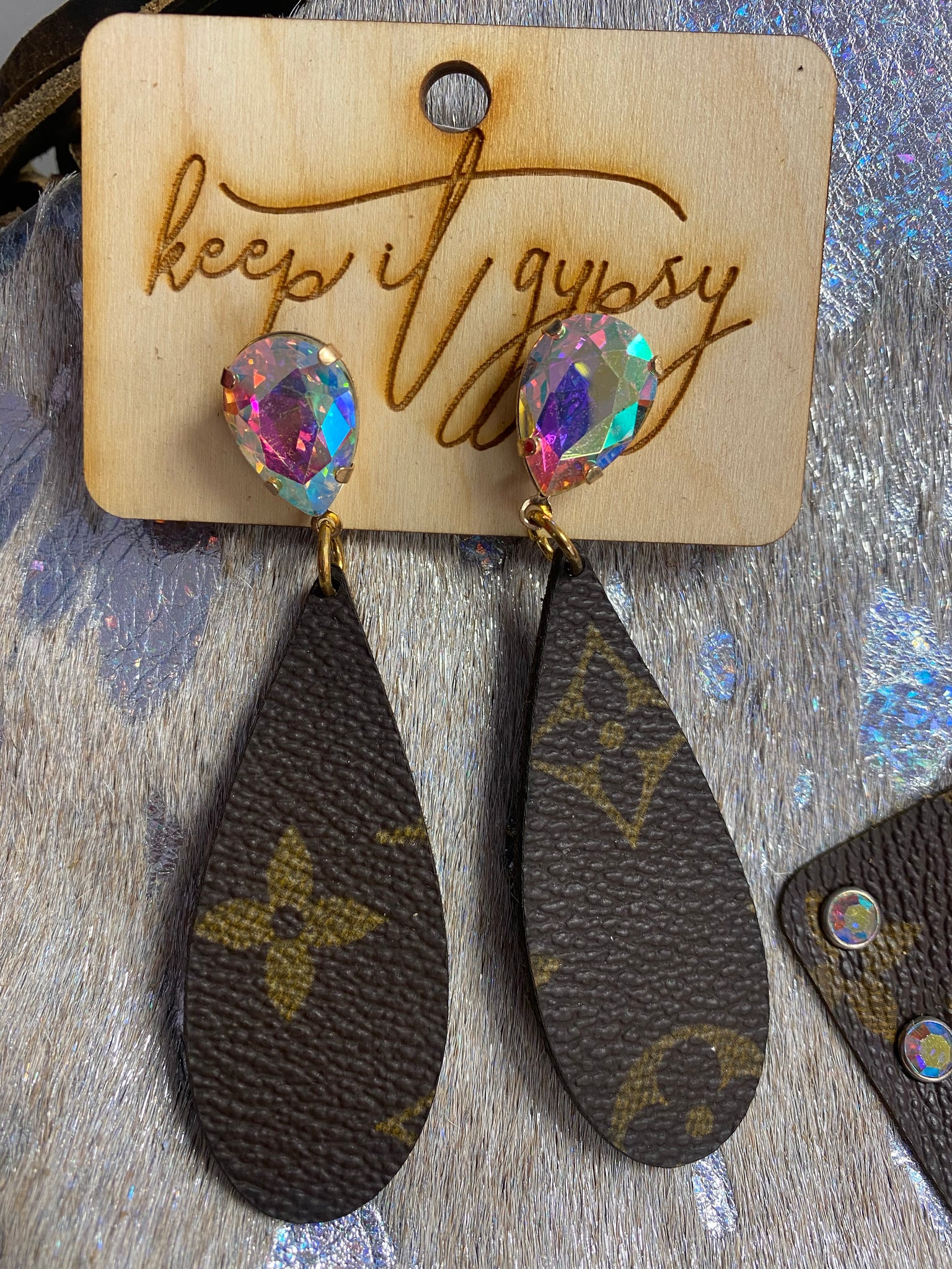 AB STONE UPCYCLED TEARDROP EARRINGS