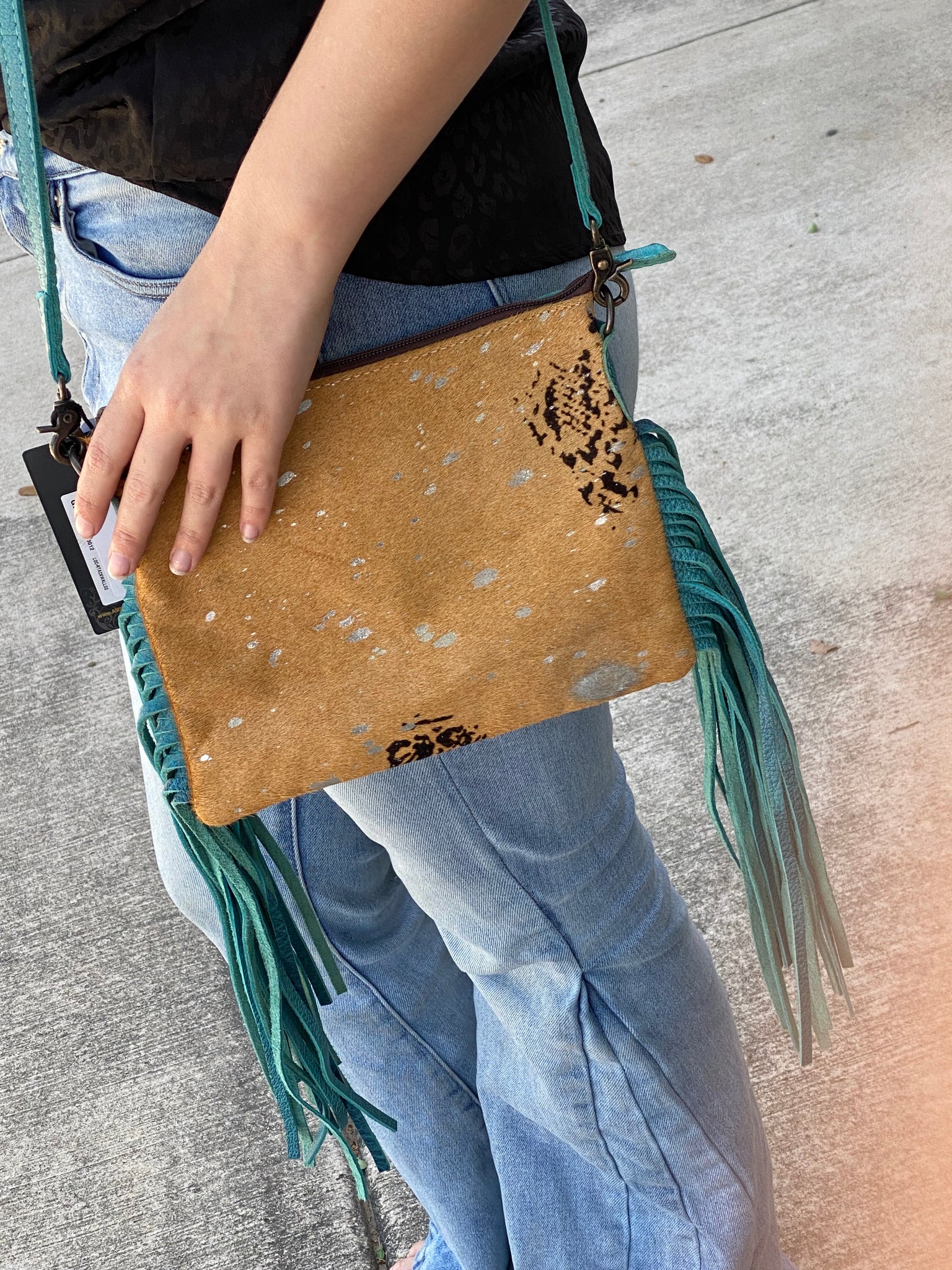 JUNCTION TURQUOISE FRINGE HAIR ON HIDE BAG