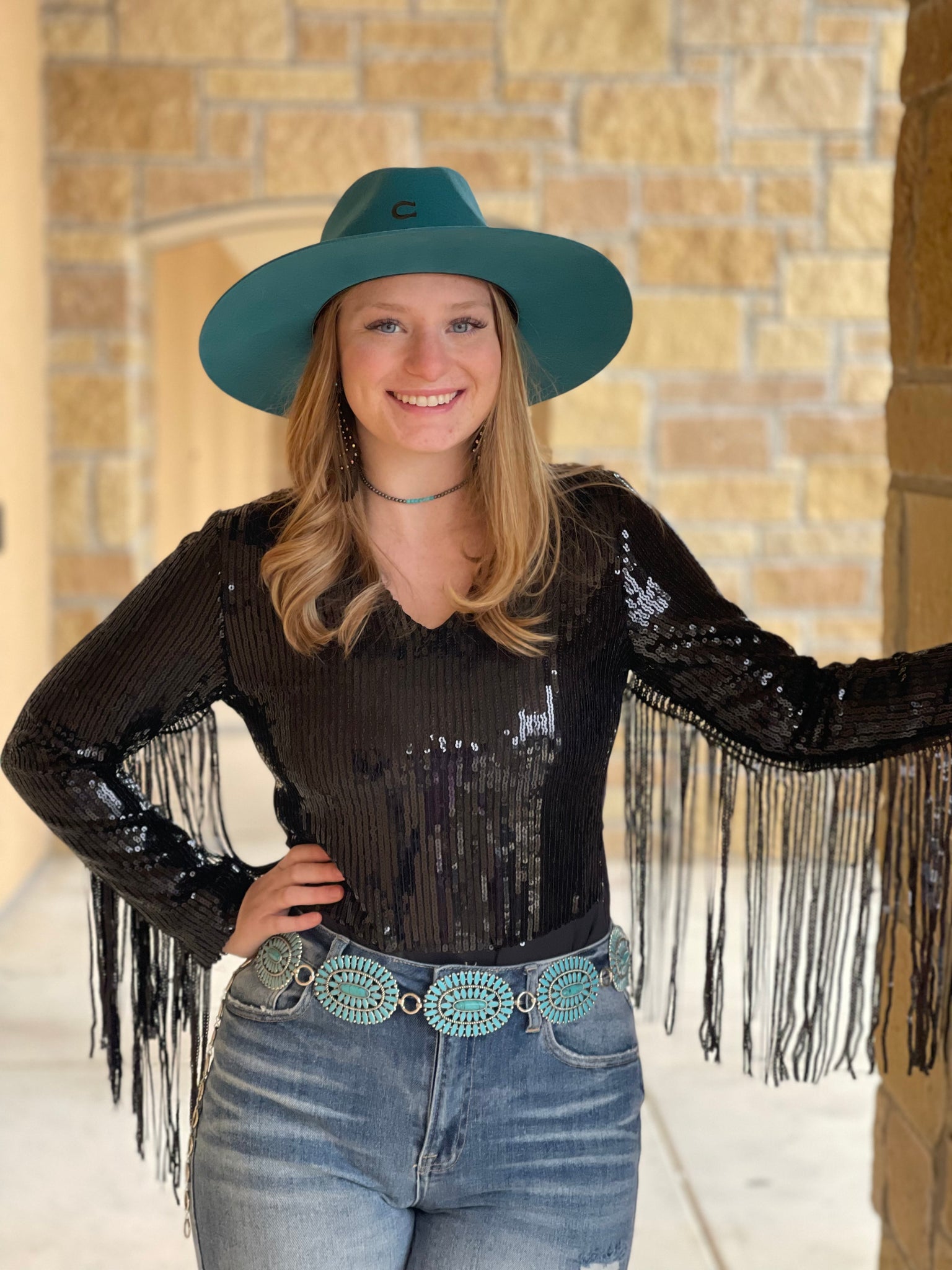 BLACK SEQUIN FRINGE BODYSUIT