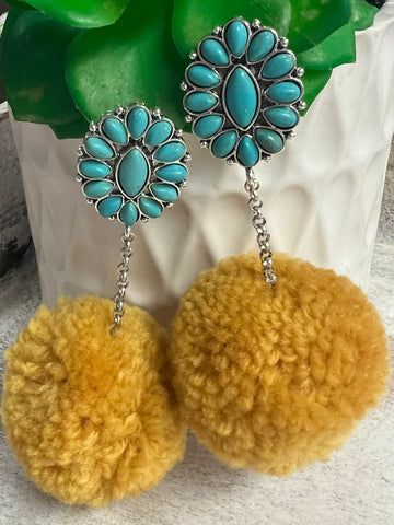 MUSTARD PUFF BALL EARRING