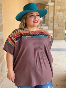 BROWN EMBROIDERED TOP