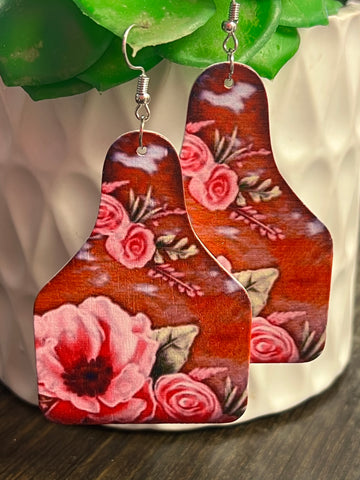 FLORAL CATTLE TAG EARRING