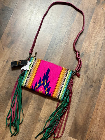 PINK COLOR FRINGE HANDBAG