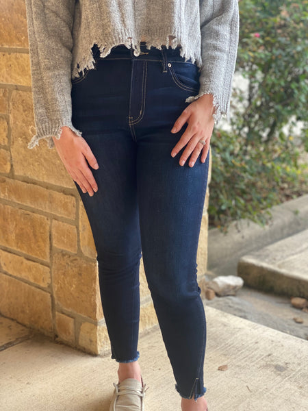 KAN CAN DARK WASH HIGH RISE ANKLE SKINNY JEAN