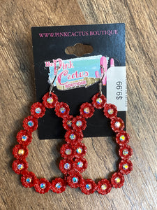 RED FLAT FLORAL EARRING